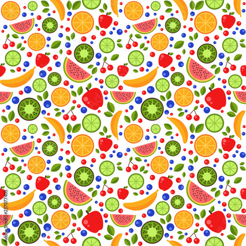 Fototapeta Naklejka Na Ścianę i Meble -  Tropical fruits summer colorful seamless pattern vector background