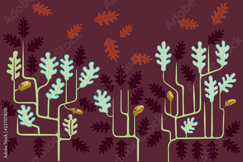 branches and oak leaves in autumn