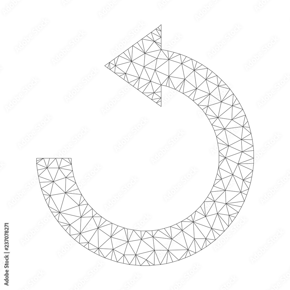 Mesh vector rotate left on a white background. Polygonal carcass gray rotate left in lowpoly style with combined triangles, nodes and linear items.