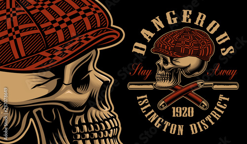 Vector illustration of a bully skull with the straight razors.