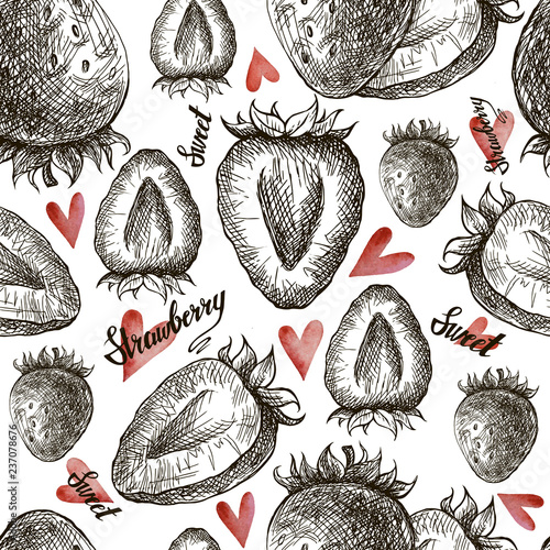 seamless of hand drawn strawberries