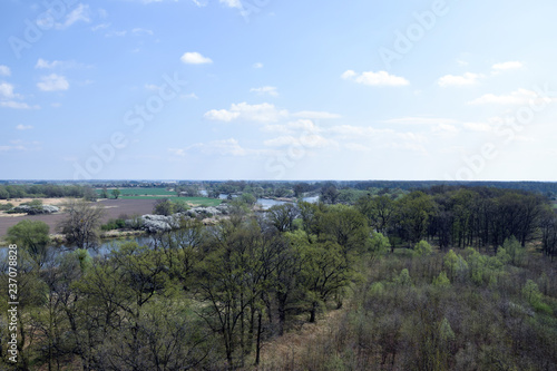 Aerial view on "Grady odrzanskie" - Odra river near Wroclaw city. Nature protection areas "Natura 2000". Dolnoslaskie, Poland.