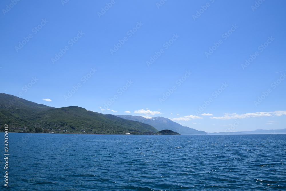 Ohrid lake view with mountain background, Macedonia.