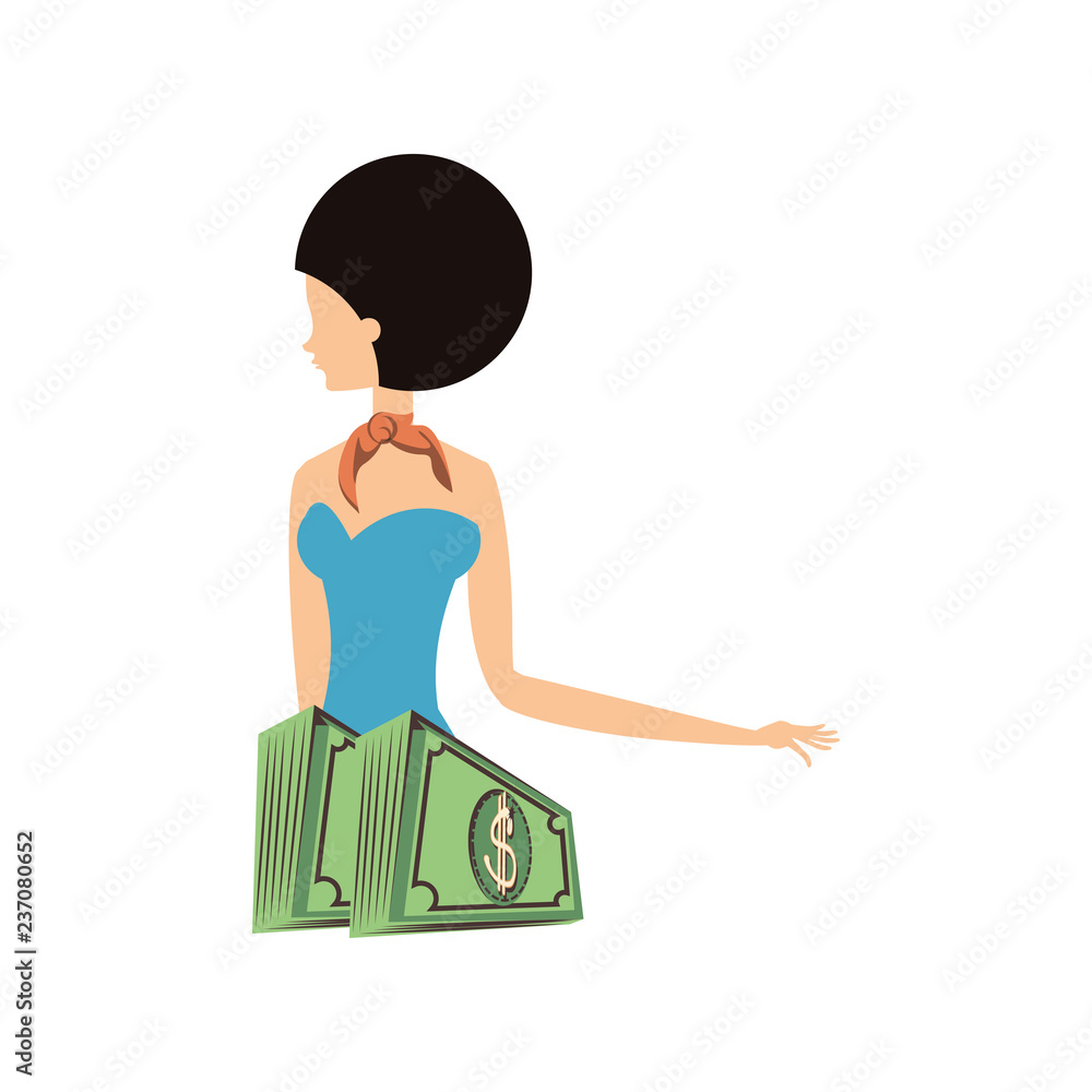 beautiful woman with bills dollars retro style beautiful woman with bills dollars retro style