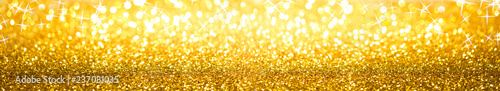 Golden Glitter Background Banner With Sparkles And Bokeh