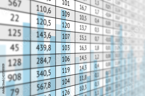 Canvas Print Table with numerical data and graph