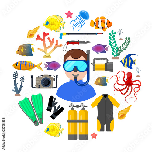 Diver with diving equipment