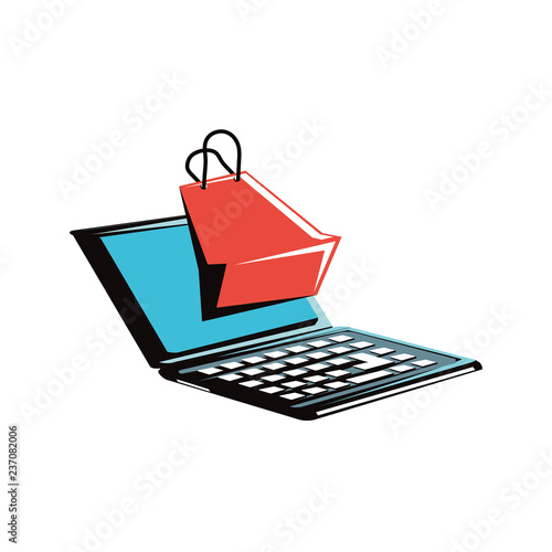 laptop computer with shopping bag