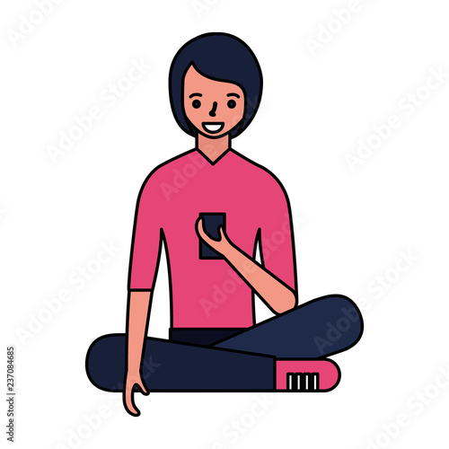 woman sitting using mobile