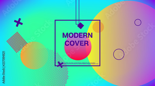 Memphis Minimal Cover Horizontal Vector Template. Neon Gradient Overlay, Small Space Particles Background. Geometric Memphis Design Elements, Horizontal Music Poster. Vintage Elemets Business Design.