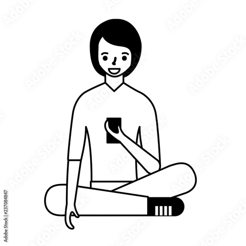 woman sitting using mobile