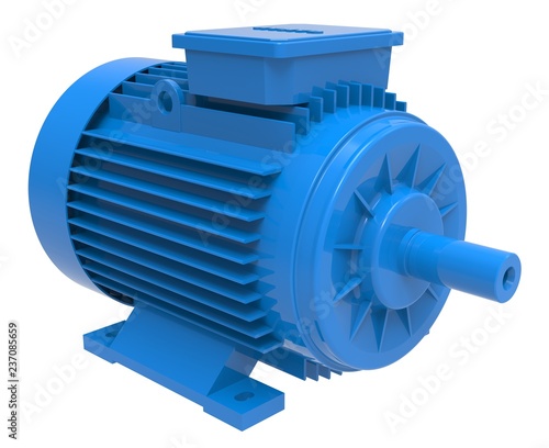 Industrial Blue Electric Motor Isolated on White 3D Illustration