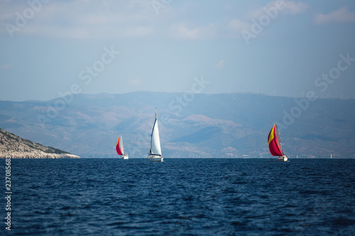 Sailing boats during yacht regatta in the Aegean Sea, Greece.