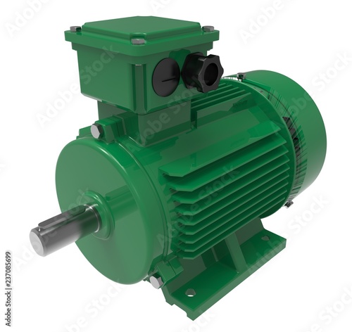 Industrial Green Electric Motor Isolated on White 3D Illustration