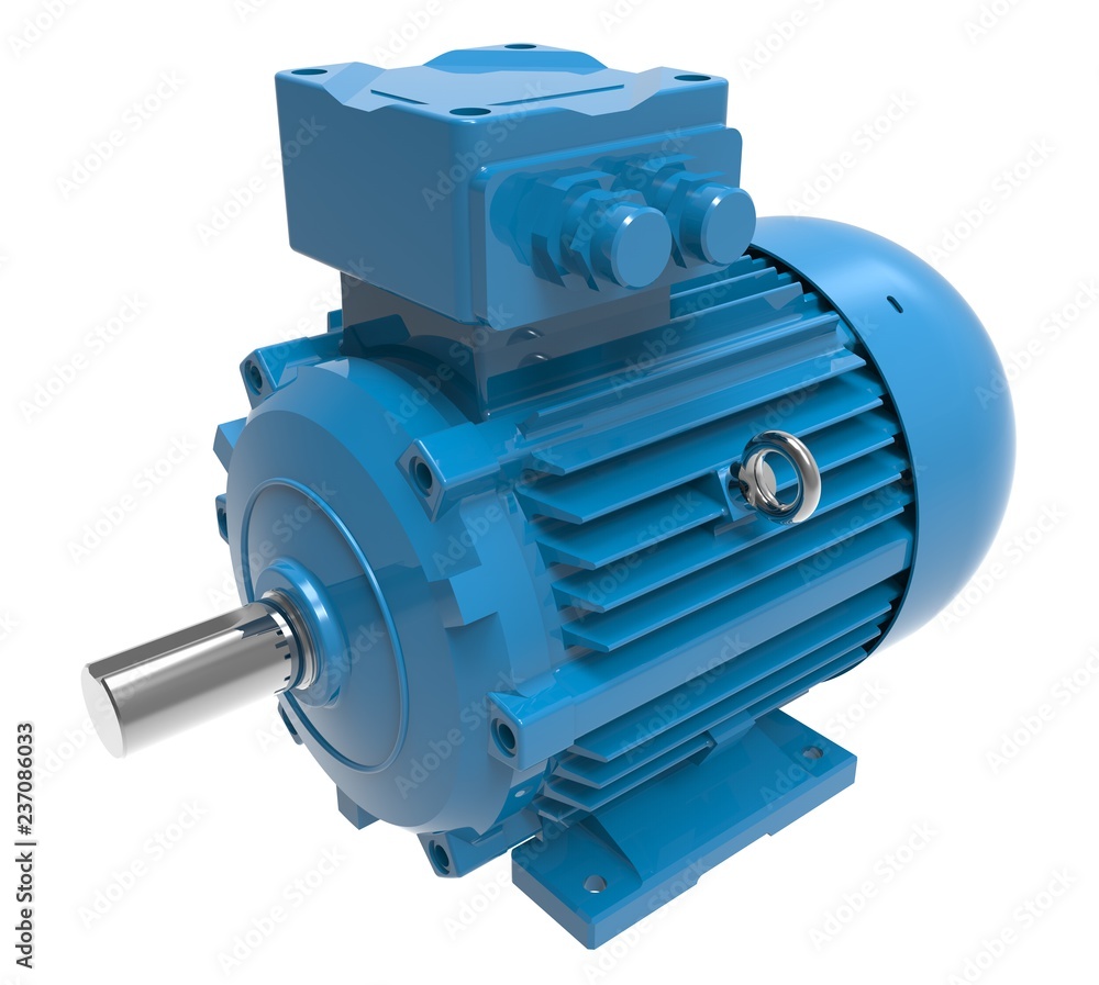 Industrial Blue Electric Motor Isolated on White 3D Illustration Industrial Blue Electric Motor Isolated on White 3D Illustration