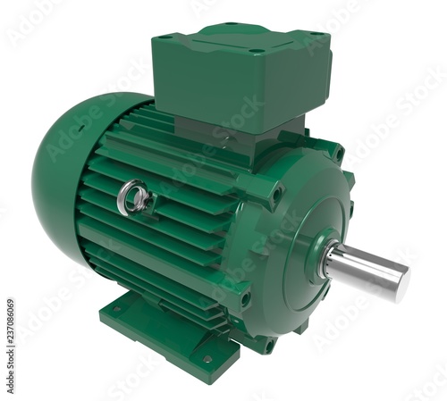 Industrial Green Electric Motor Isolated on White 3D Illustration
