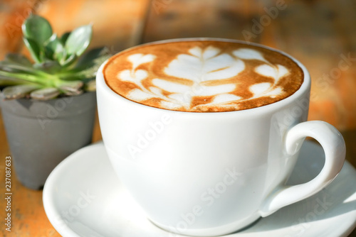 Coffee latte art in the coffee shop.