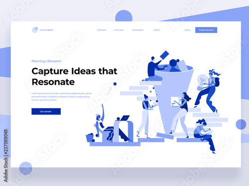 People work in a team and generate ideas while interacting with graphs and shapes. Data analysis and office situations. Flat vector illustration. Landing page template.