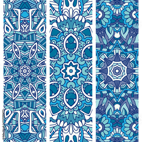 Festive blue ornamental tribal vector ethnic bohemia fantasy abstract banner set