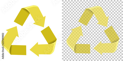 Yellow recycling sign white background