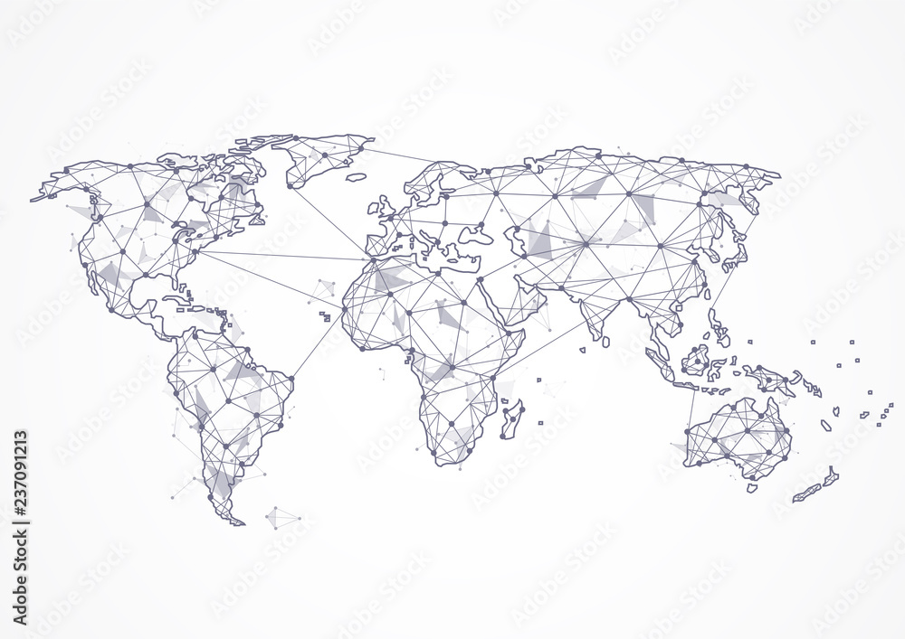 Fototapeta Globalne połączenie sieciowe. Koncepcja punktu i linii na mapie świata w globalnym biznesie. Ilustracja wektorowa