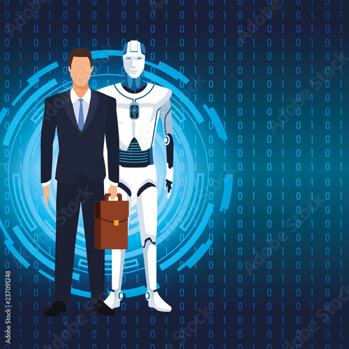 humanoid robot and businessman