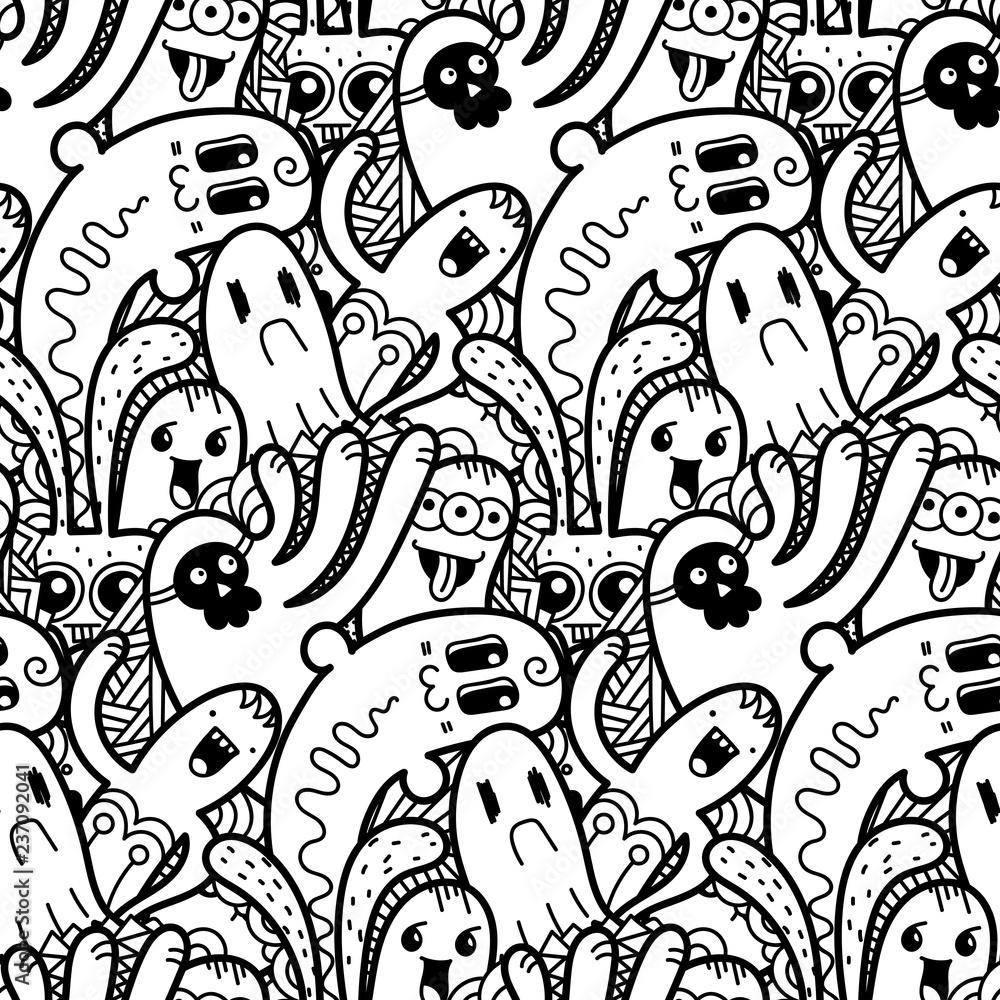 Obraz premium Funny doodle monsters seamless pattern for prints, designs and coloring books