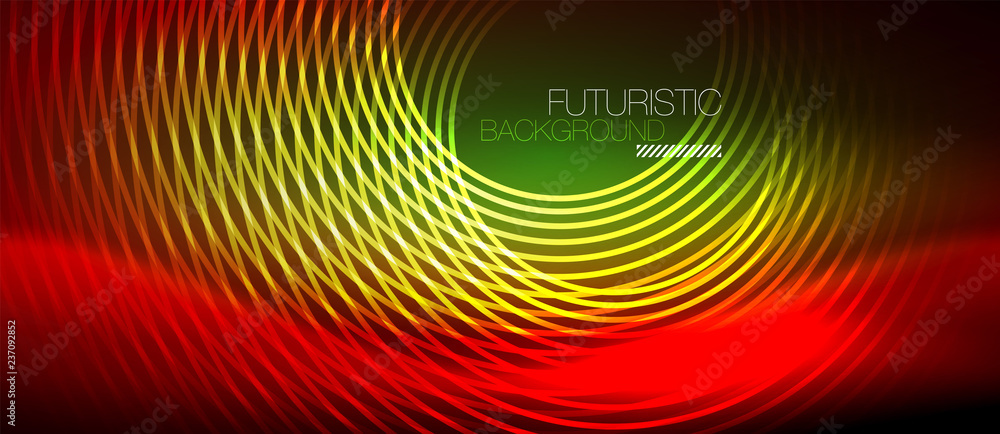 Neon glowing techno lines, hi-tech futuristic abstract background template with square shapes Neon glowing techno lines, hi-tech futuristic abstract background template with square shapes