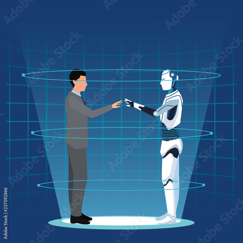 humanoid robot and businessman