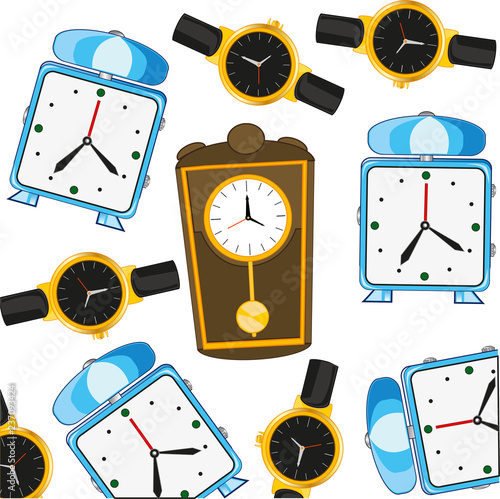 Decorative pattern from come hours and alarm clock