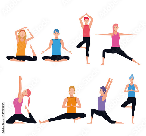 Fotografie, Obraz set of person doing yoga poses