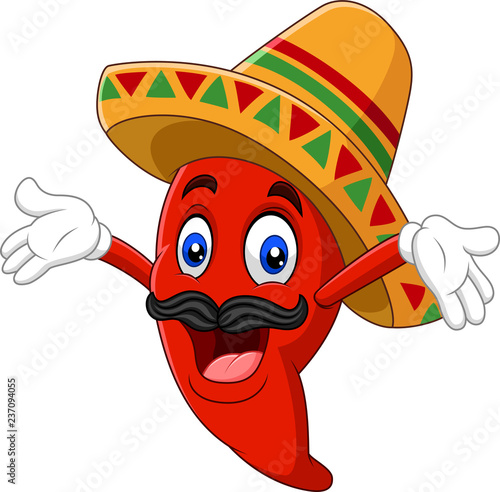 Cartoon happy sombrero chili pepper