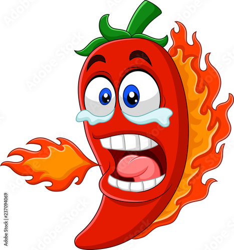 Cartoon chili pepper breathing fire