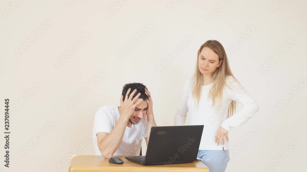 young Couple arguing about bill. Problems in relationship young Couple arguing about bill. Problems in relationship