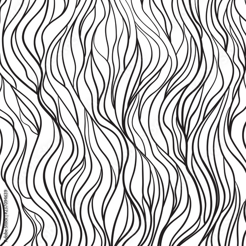 Wavy background. Hand drawn waves. Stripe abstract texture with many lines. Waved pattern. Black and white illustration for banners, flyers or posters