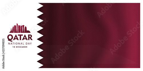 qatar national day celebration 18 december, qatar silhouette building and waving flag, vector illustration, 