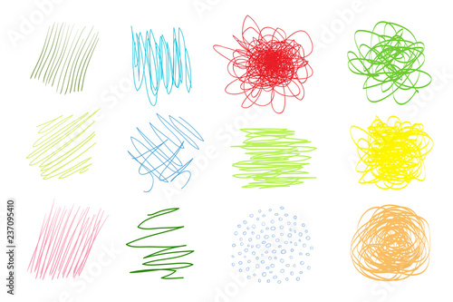 Backgrounds with array of lines. Intricate chaotic textures on white. Wavy backdrops. Hand drawn tangled patterns. Colorful illustration. Elements for posters and flyers