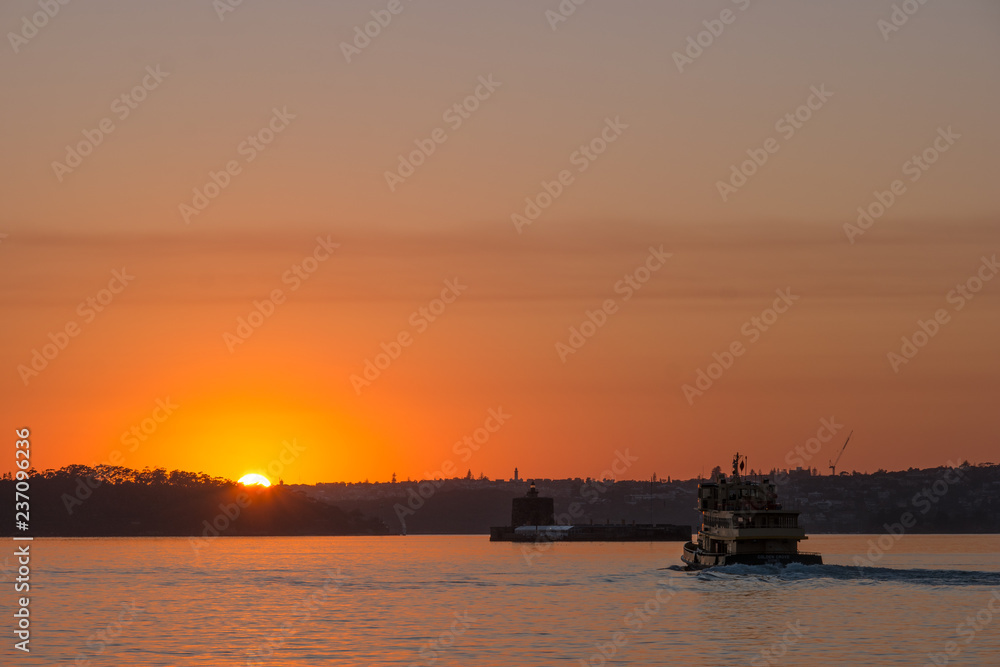 Ferries at sunrise on Sydney Harbour