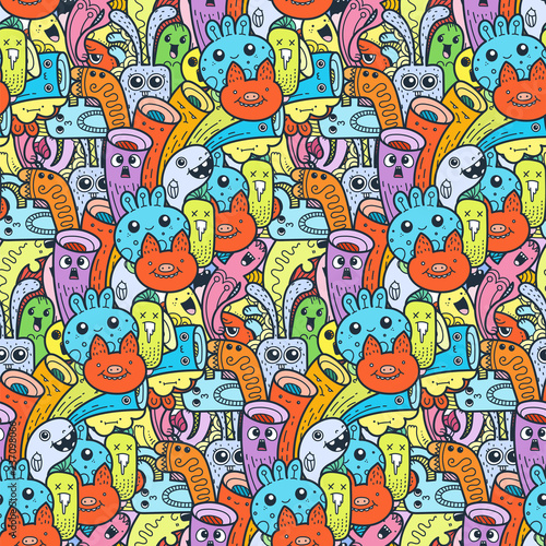 Funny doodle monsters seamless pattern for prints  designs and coloring books