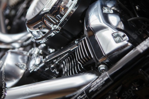 A motorcycle engine close up detail background