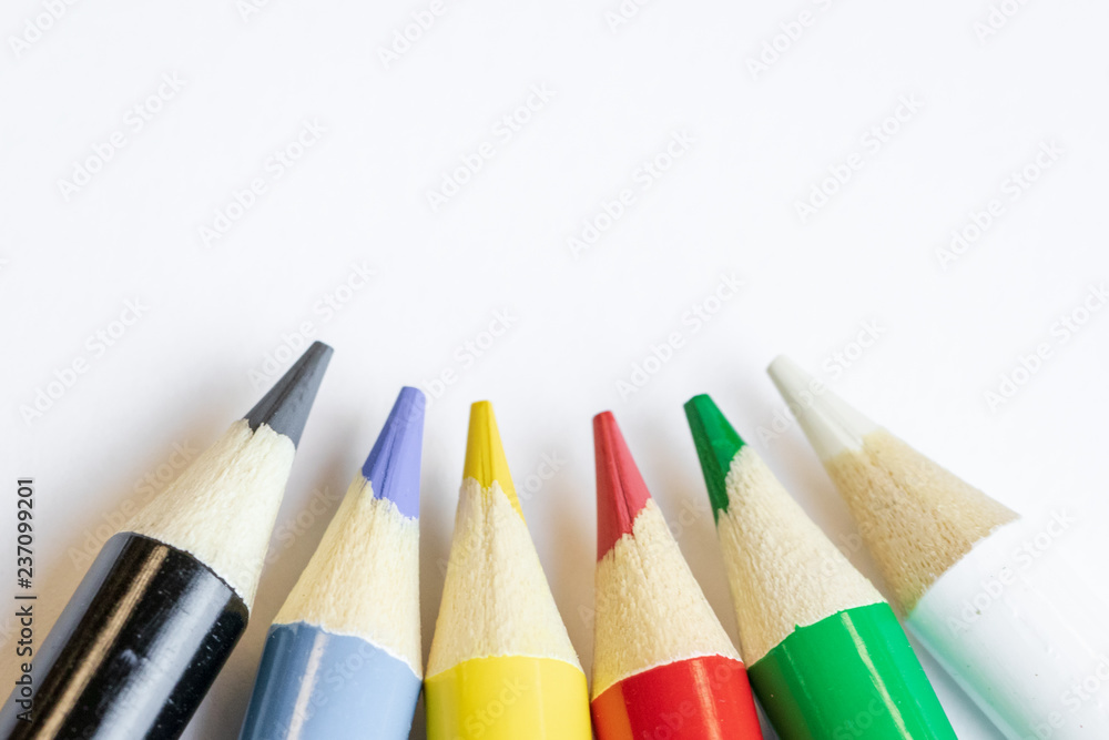 Fototapeta premium color pencils on white background lower third
