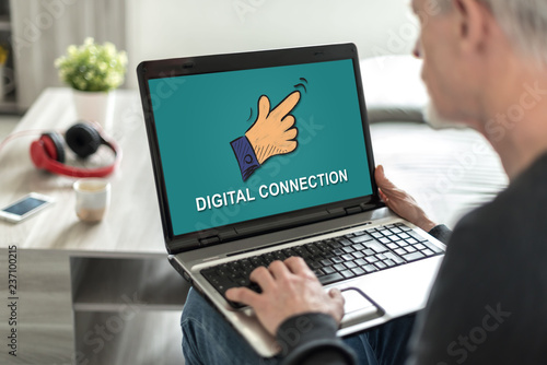 Digital connection concept on a laptop screen