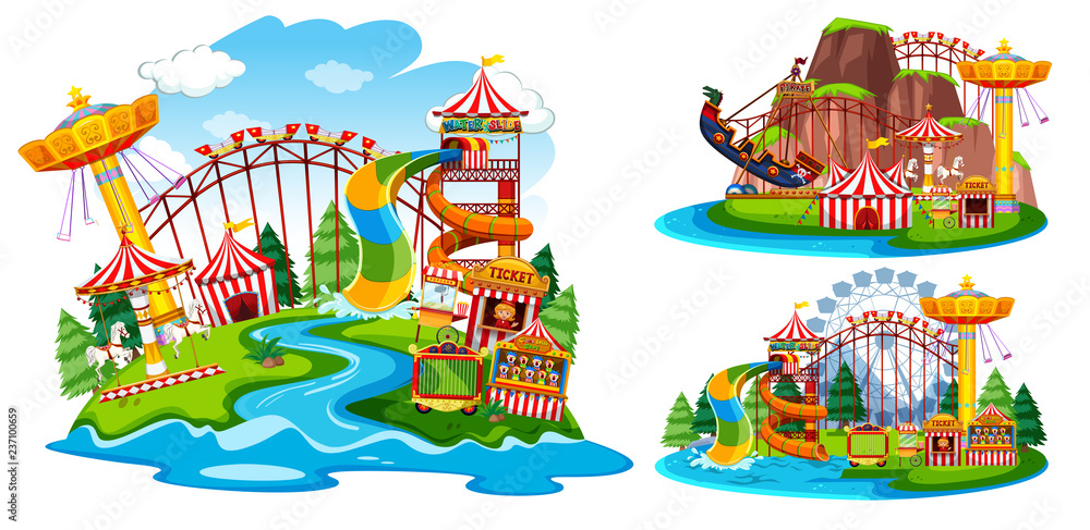 Set of isolated theme park Set of isolated theme park