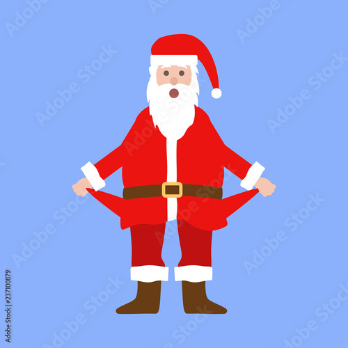 Poor Santa shows empty pockets