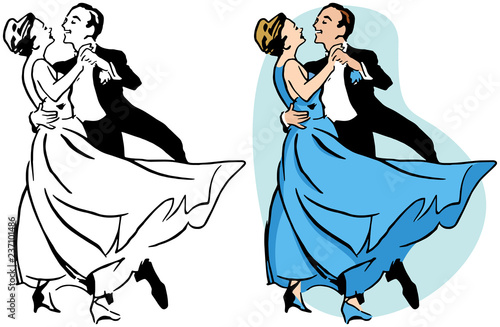 A couple ballroom dancing.