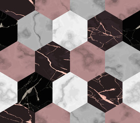 Handdoek met foto Marmeren hexagons patronen Luxe marmer hexagons chaotisch patroon  © kronalux