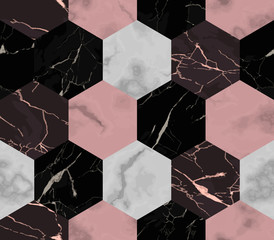 Handdoek met foto Marmeren hexagons patronen Chaotisch marmer hexagons luxe textuur  © kronalux