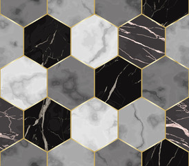 Handdoek met foto Marmeren hexagons patronen Luxe chaotisch marmer hexagon patroon  © kronalux