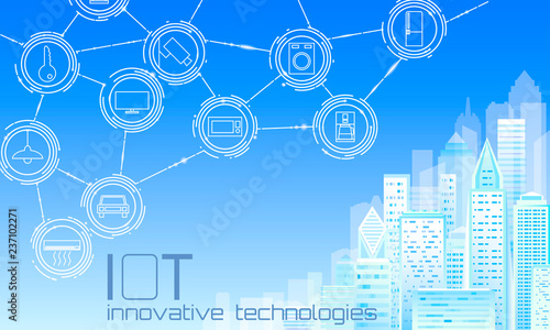 Internet of things low poly smart city 3D wire mesh. Intelligent building automation IOT concept. Modern wireless online control icon urban cityscape technology banner vector illustration