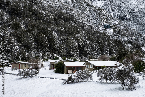 Wallpaper Mural View of the houses in Mount Cook Village covered with white fresh snow in a snowy day. Torontodigital.ca